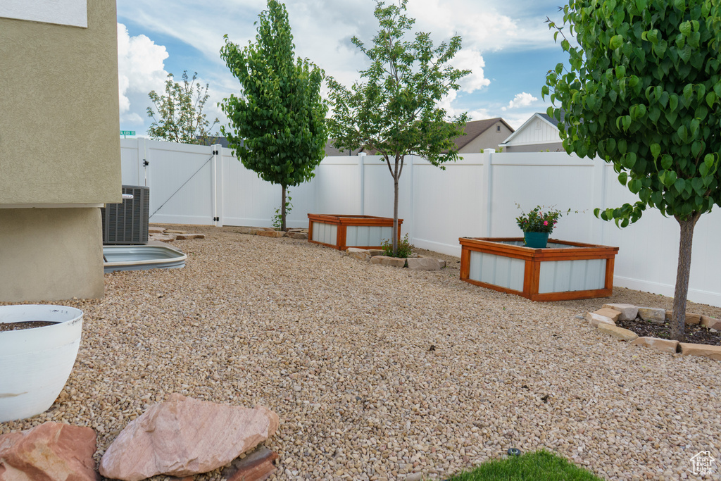 Fenced yard with a gate and central AC unit