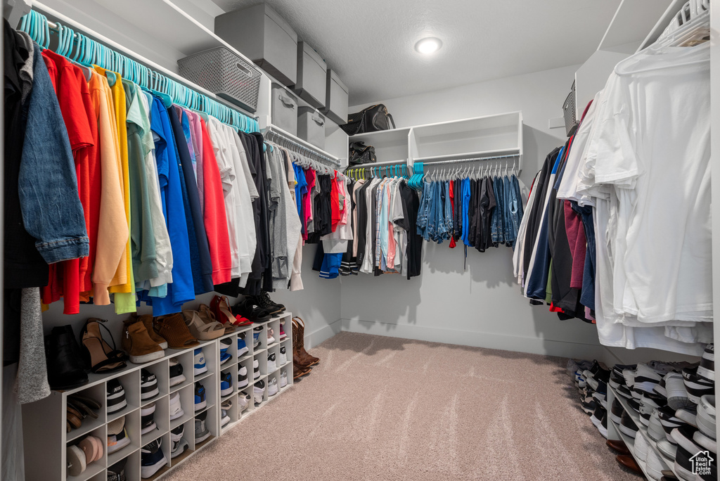 Walk in closet with carpet flooring