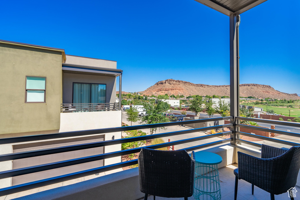 Balcony with a mountain view