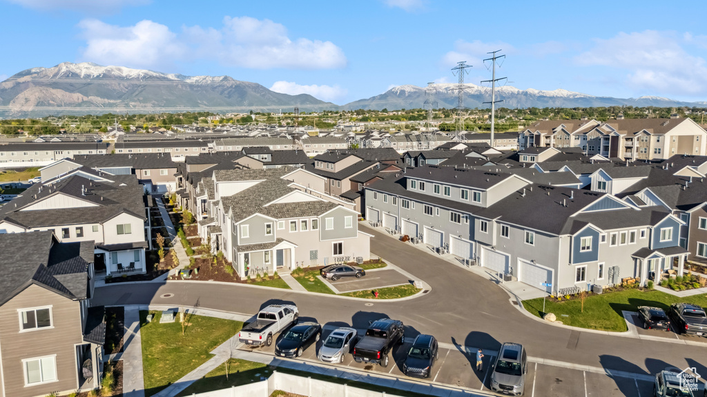 Aerial perspective of suburban area with mountains