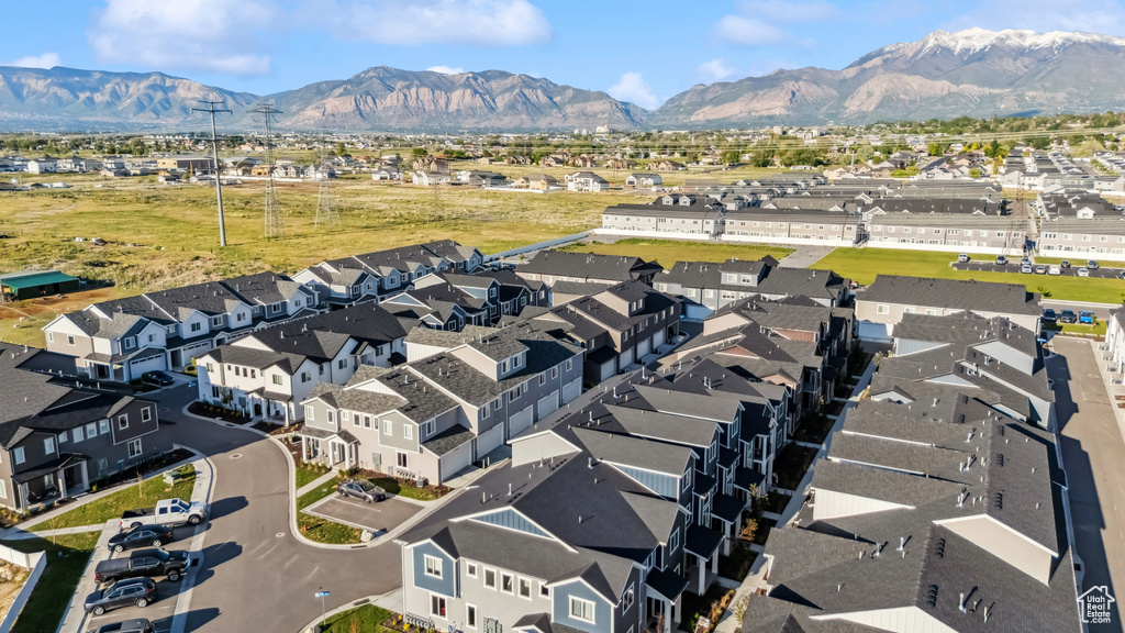 Aerial perspective of suburban area with mountains
