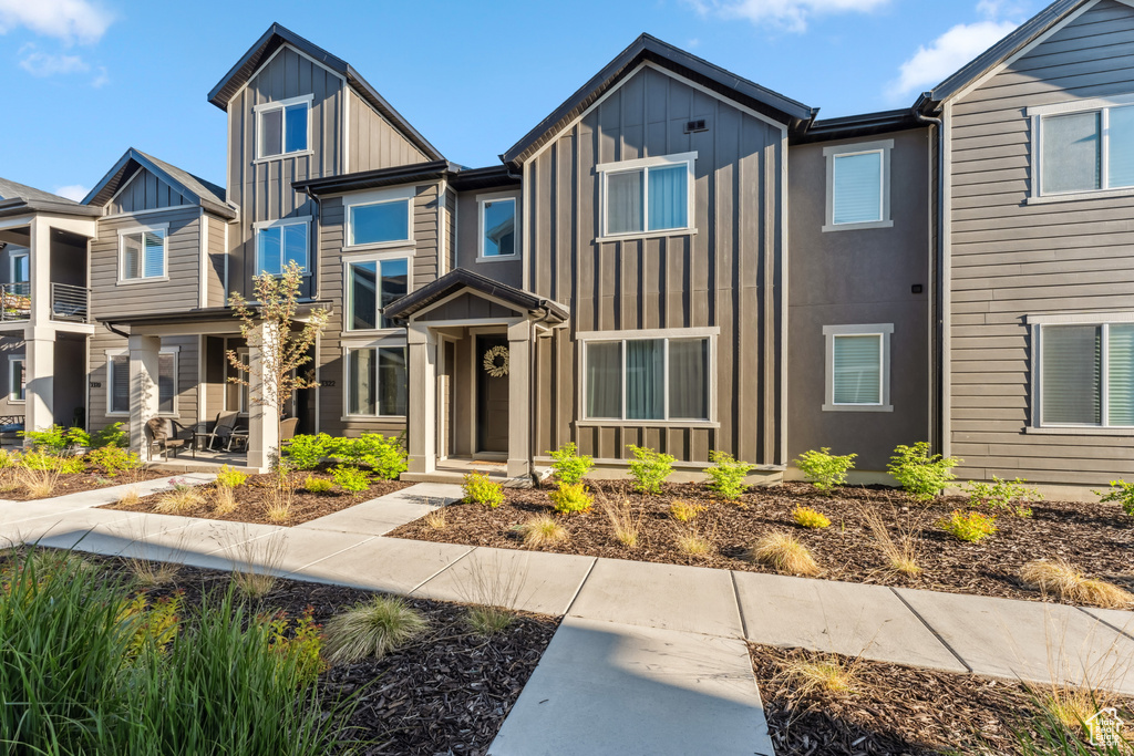 Townhome / multi-family property with board and batten siding
