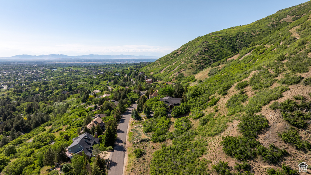 Drone / aerial view of a mountainous background