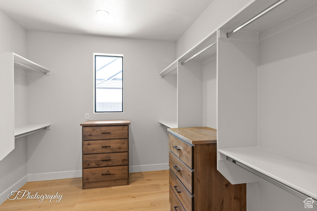 Spacious closet with light wood finished floors