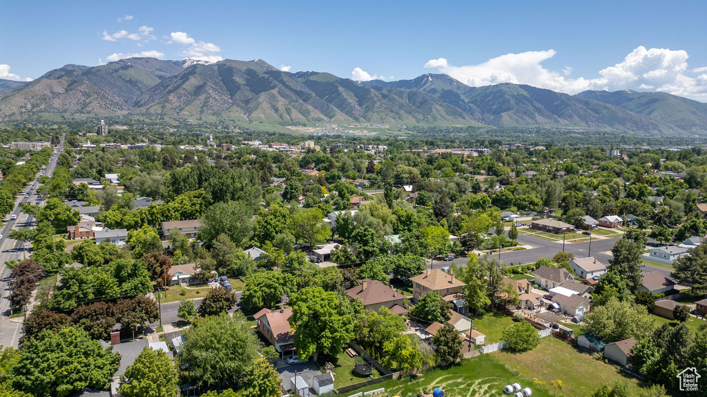 Aerial perspective of suburban area featuring mountains