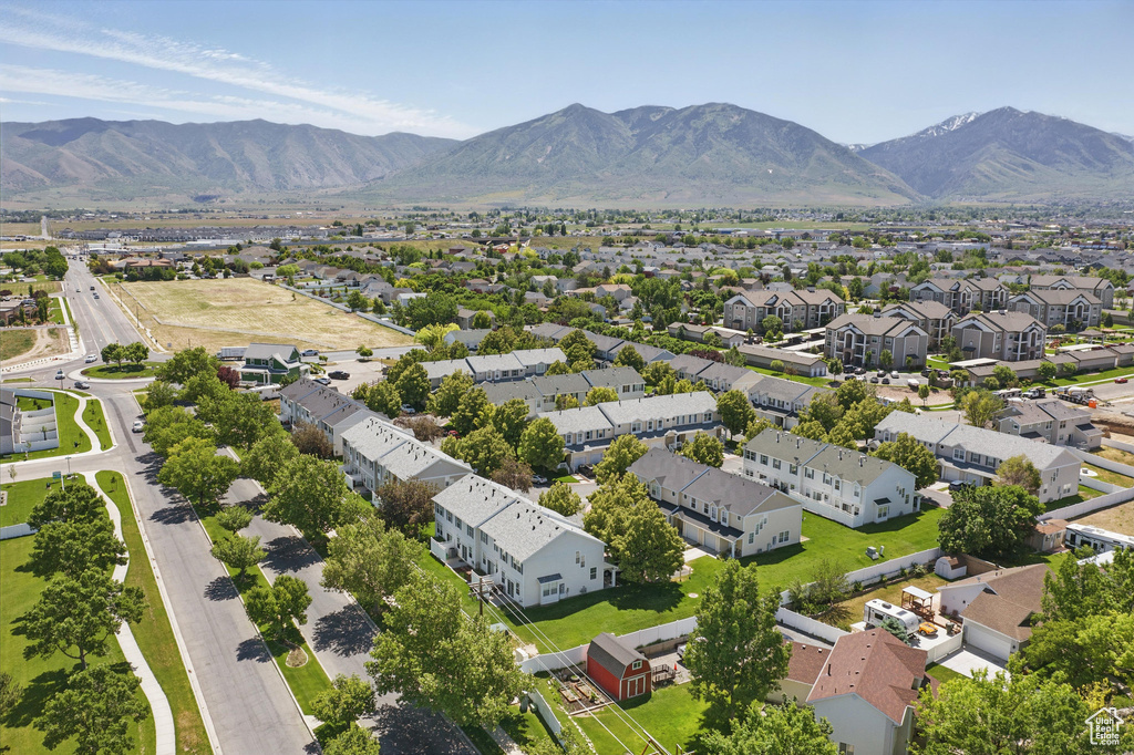 Aerial perspective of suburban area with mountains