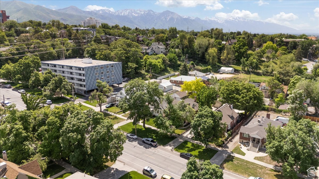 Aerial view of a mountain backdrop