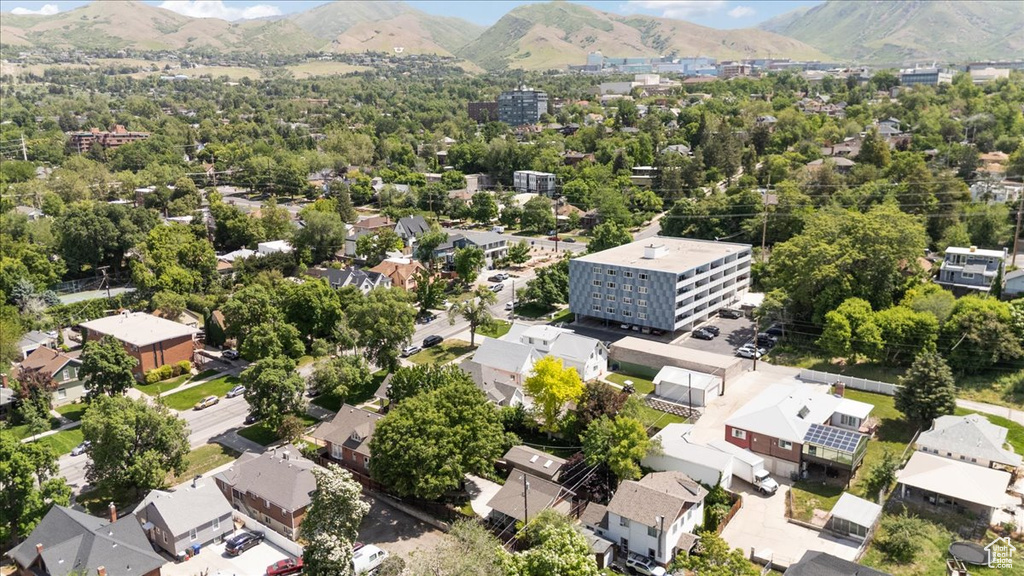 Aerial view of a mountain backdrop