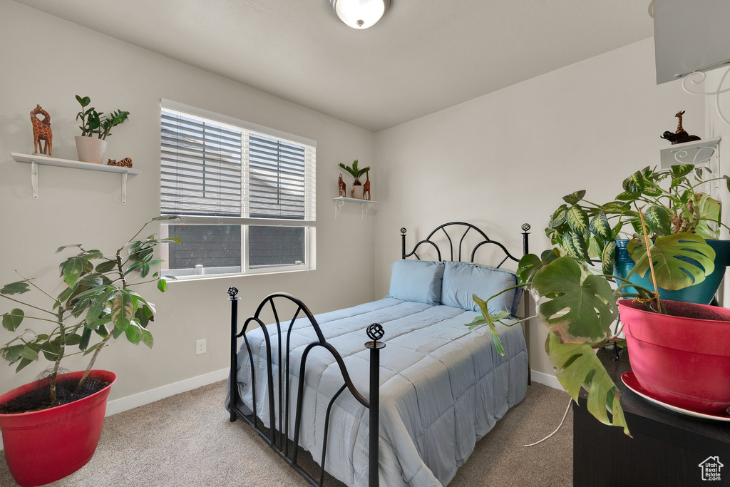 Bedroom with carpet flooring and baseboards