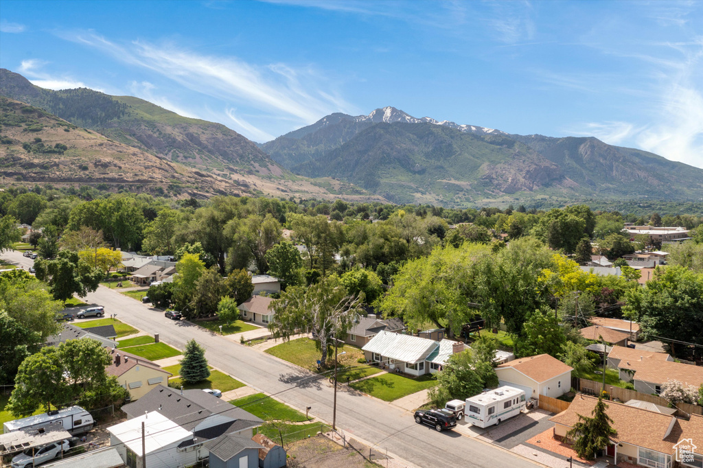 View of mountain backdrop with nearby suburban area