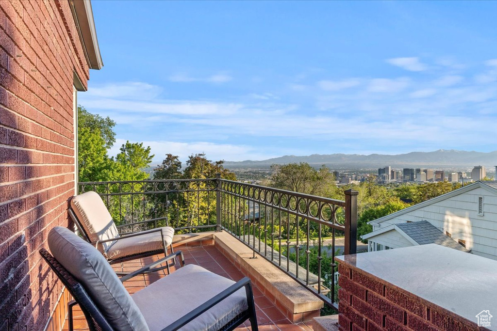 Balcony with a mountain view