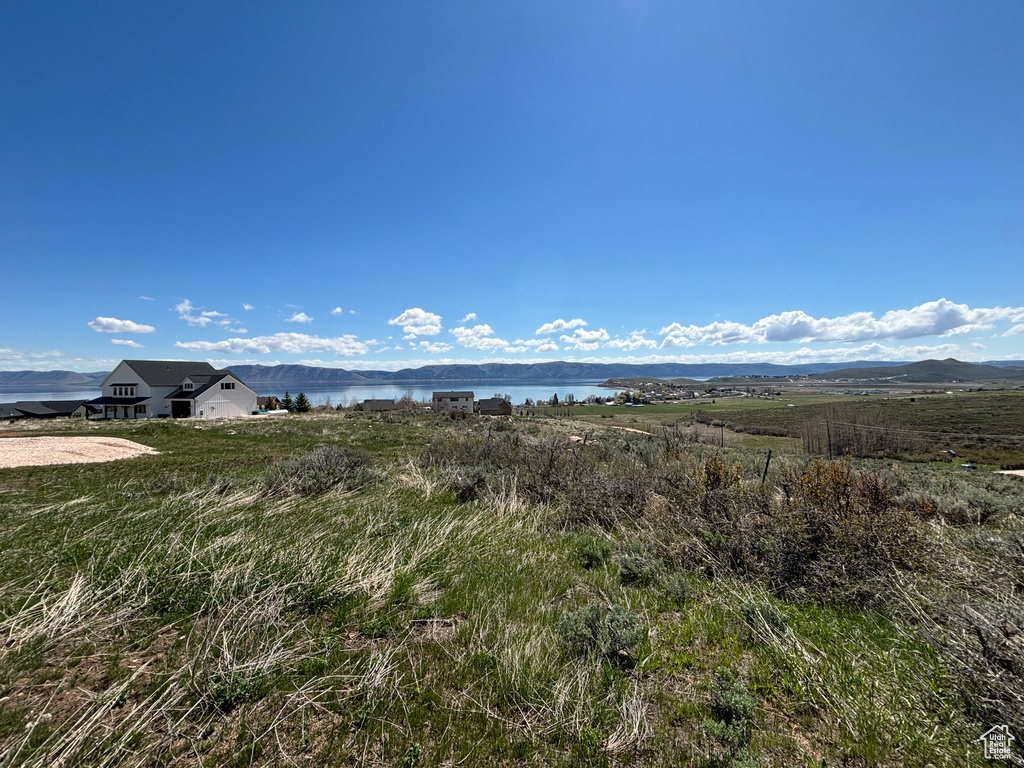 View of mountain background featuring a large body of water