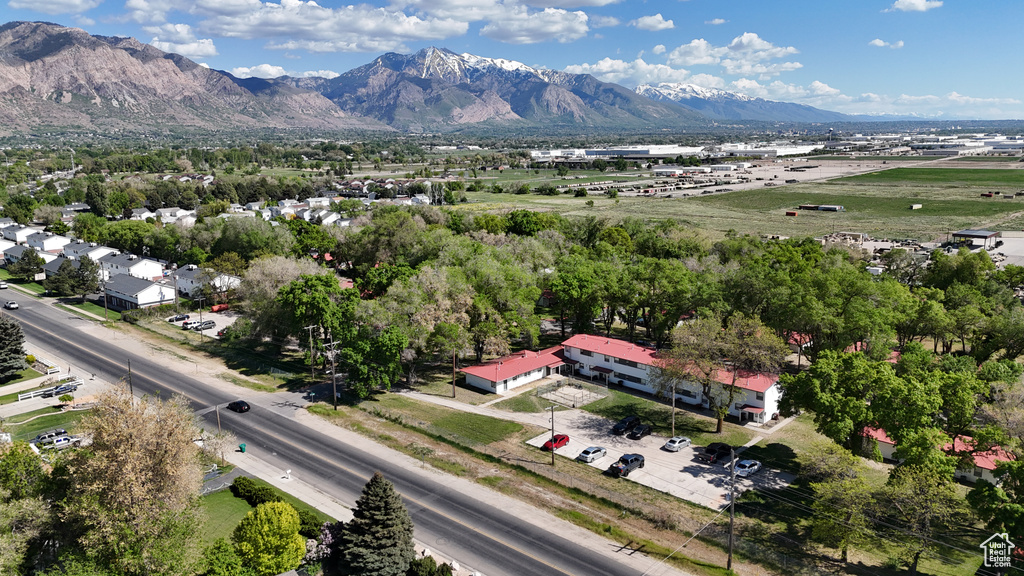 Drone / aerial view of a mountainous background