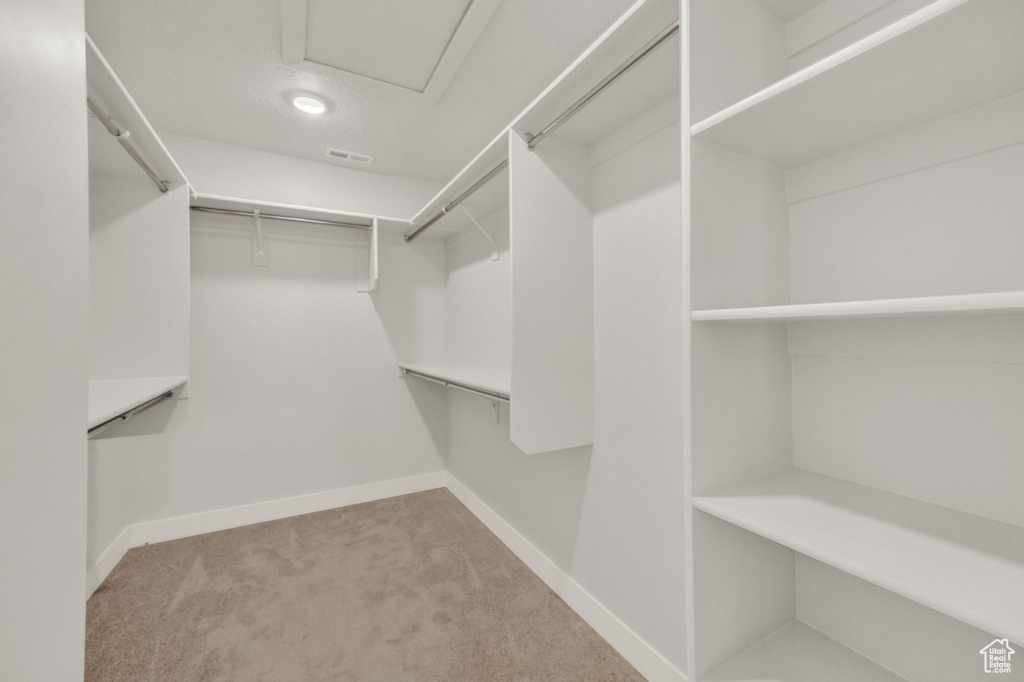 Spacious closet with carpet floors