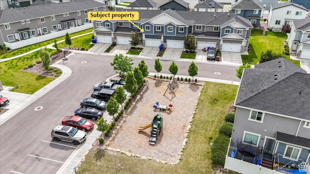 Aerial perspective of suburban area