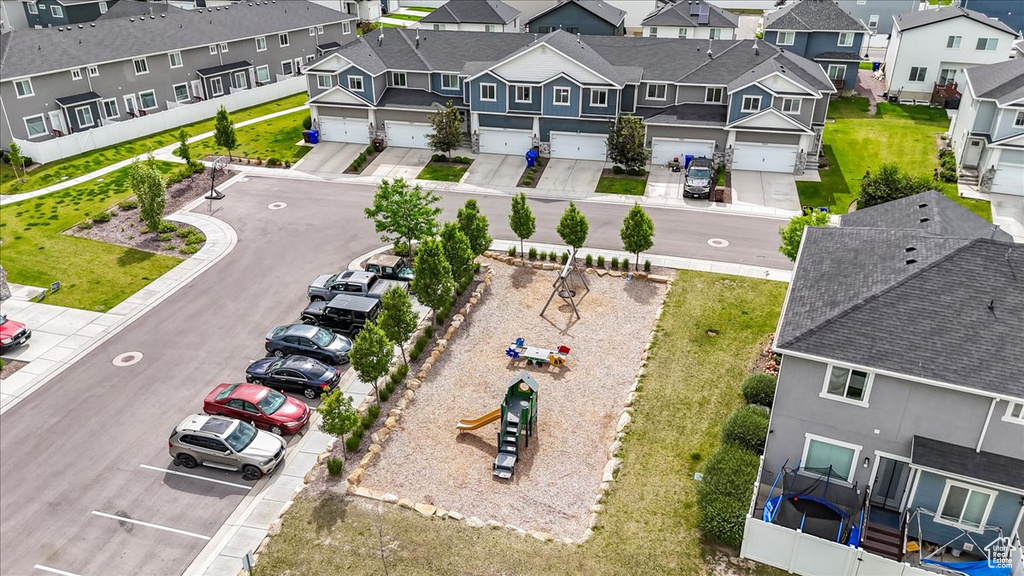 Aerial perspective of suburban area