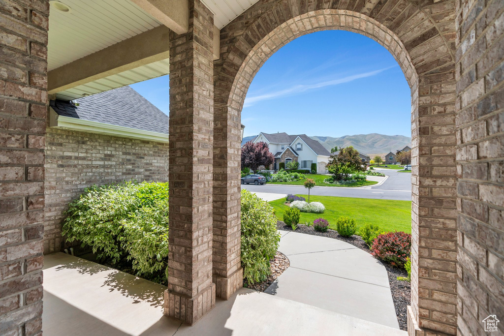 View of patio featuring a mountain view and a residential view