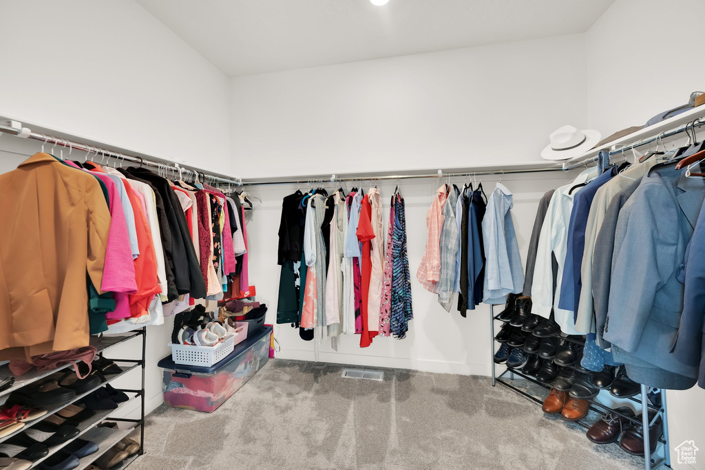 Spacious closet featuring carpet flooring
