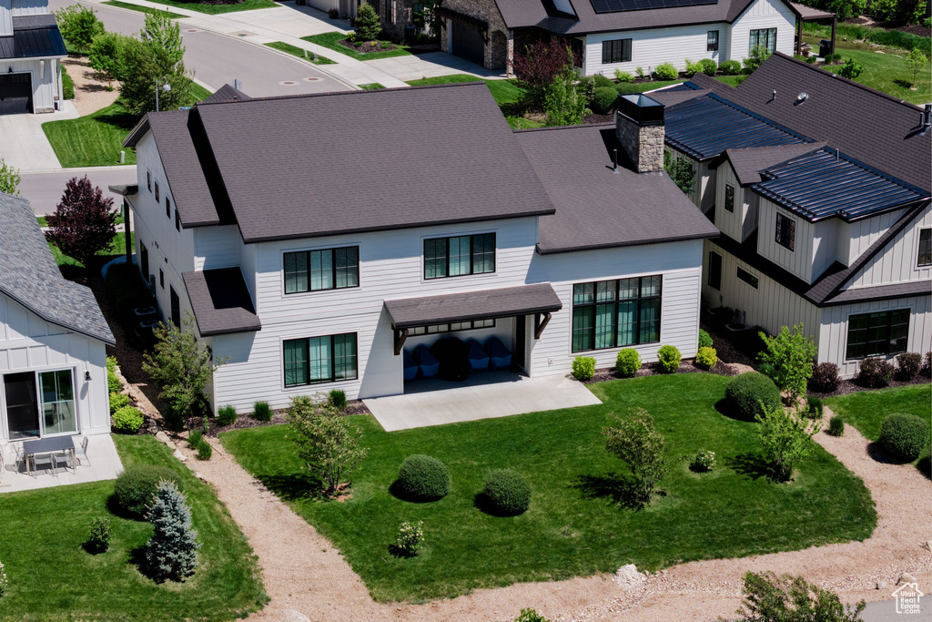 Aerial perspective of suburban area