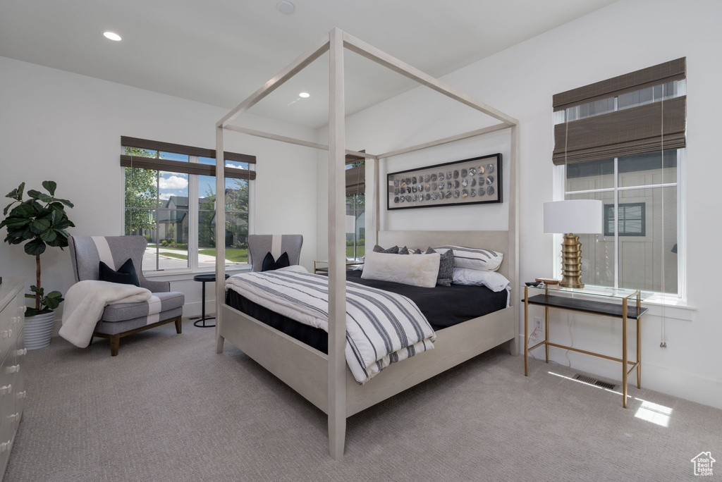 Bedroom featuring carpet flooring and recessed lighting