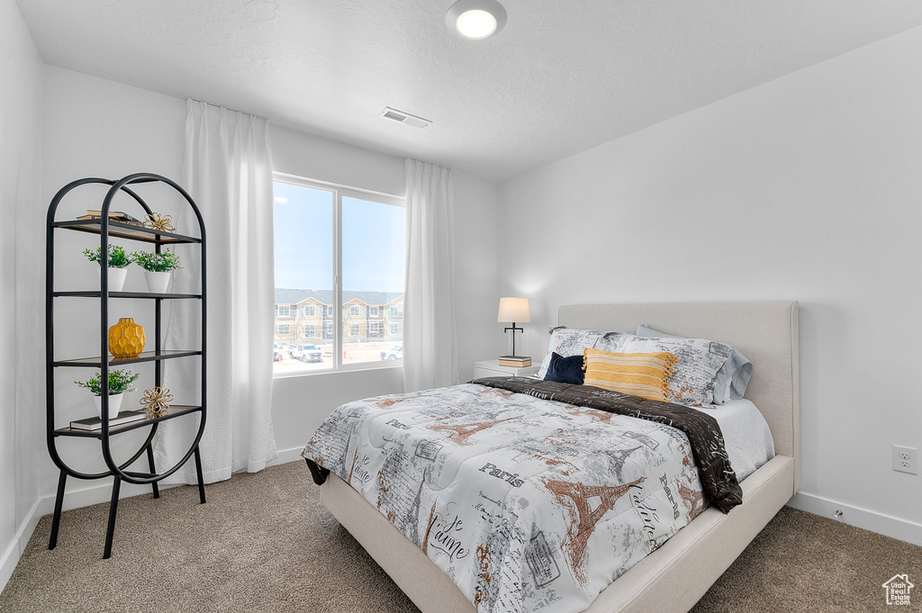 Bedroom with carpet floors and baseboards