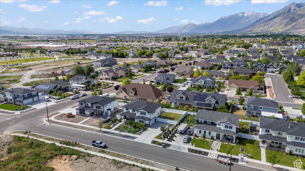 Aerial perspective of suburban area featuring mountains
