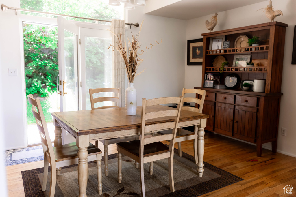 Dining room with light wood-type flooring