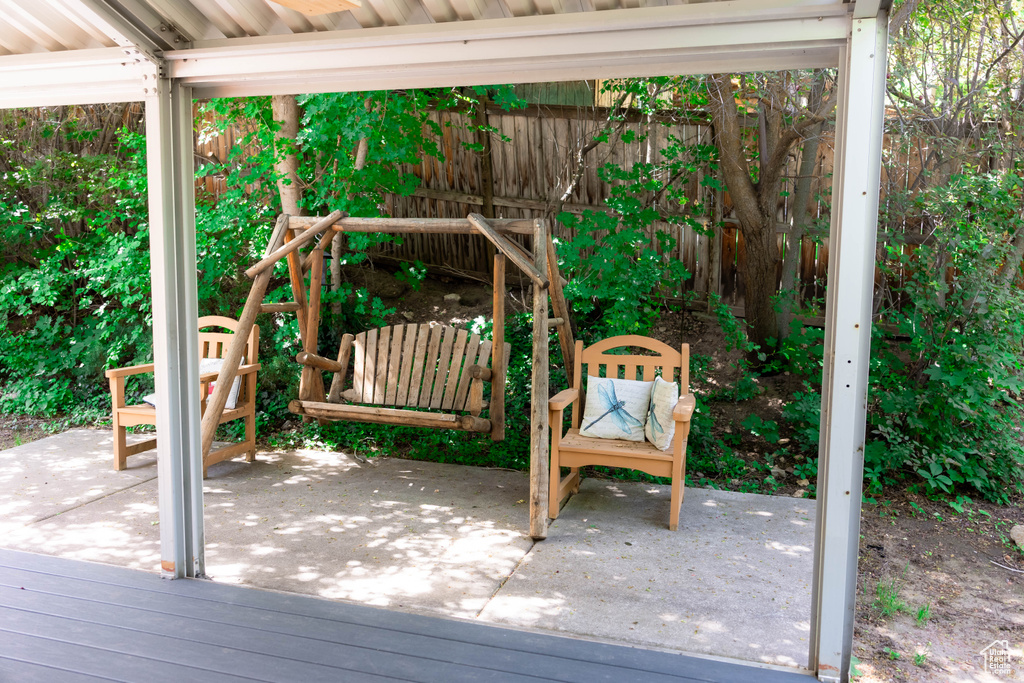 Wooden deck with a patio