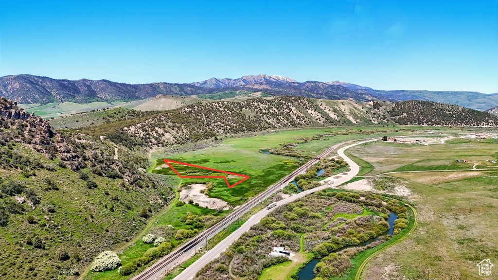 Bird\\\'s eye view of a mountainous background