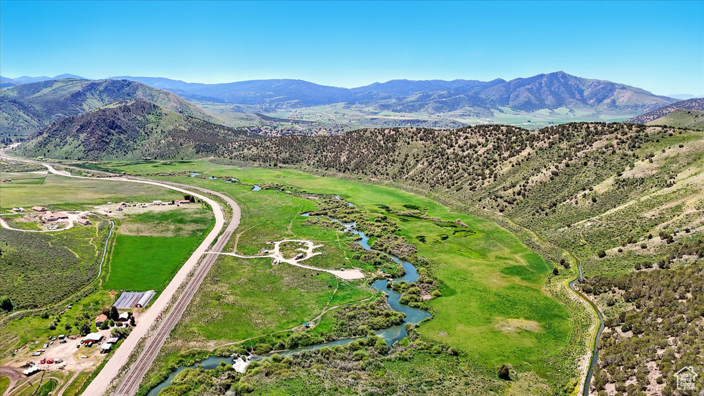Drone / aerial view of a mountainous background