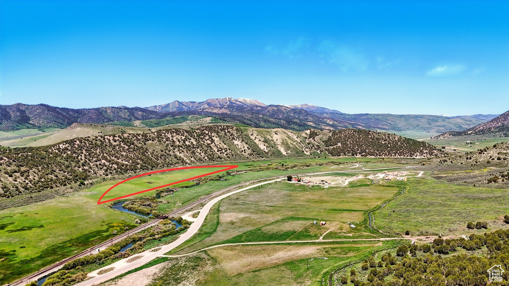 Drone / aerial view of a mountainous background