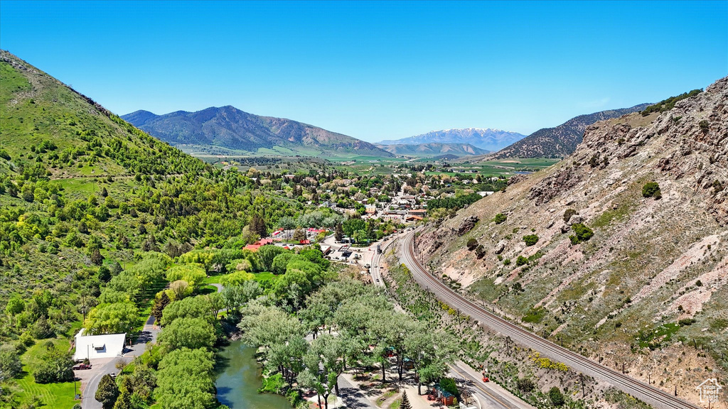 Aerial view of a mountain backdrop