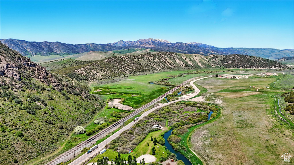 Aerial view of a mountain backdrop