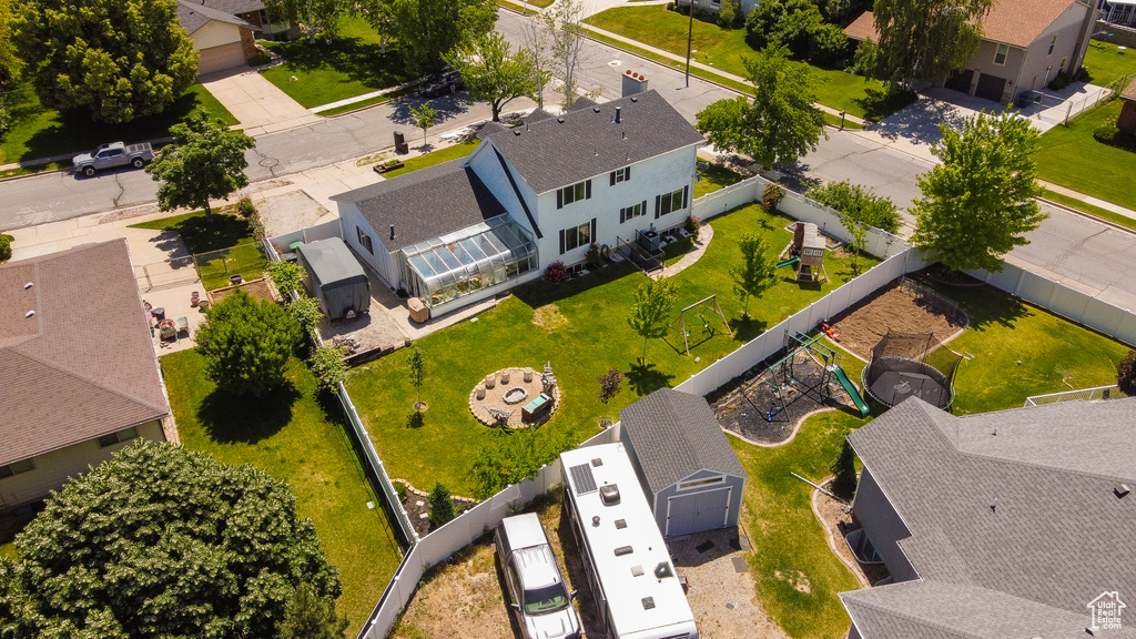 Aerial perspective of suburban area
