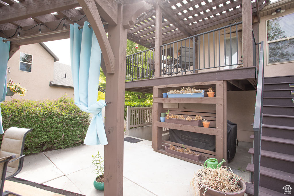 View of patio with stairway