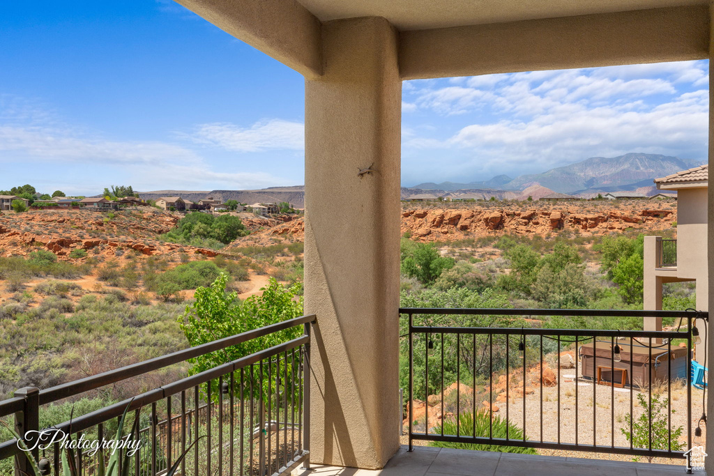 Balcony with a mountain view