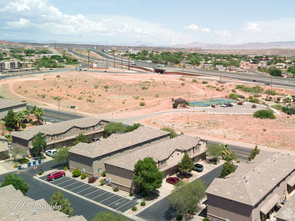 Drone / aerial view of a mountain backdrop