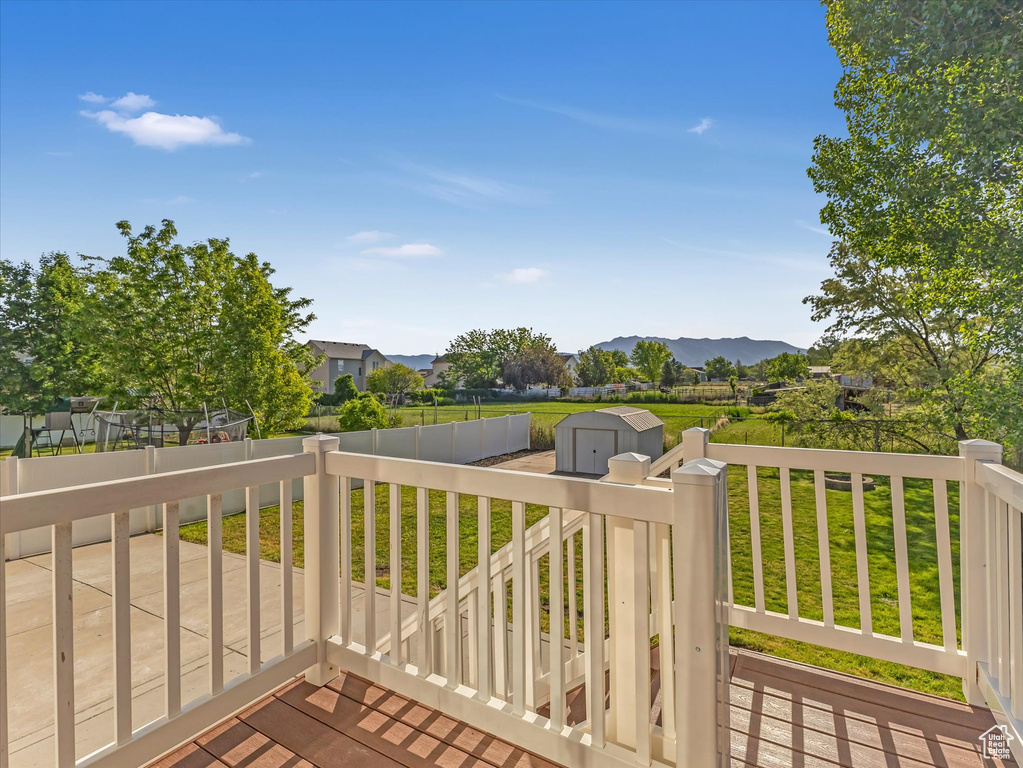 Wooden terrace with a mountain view
