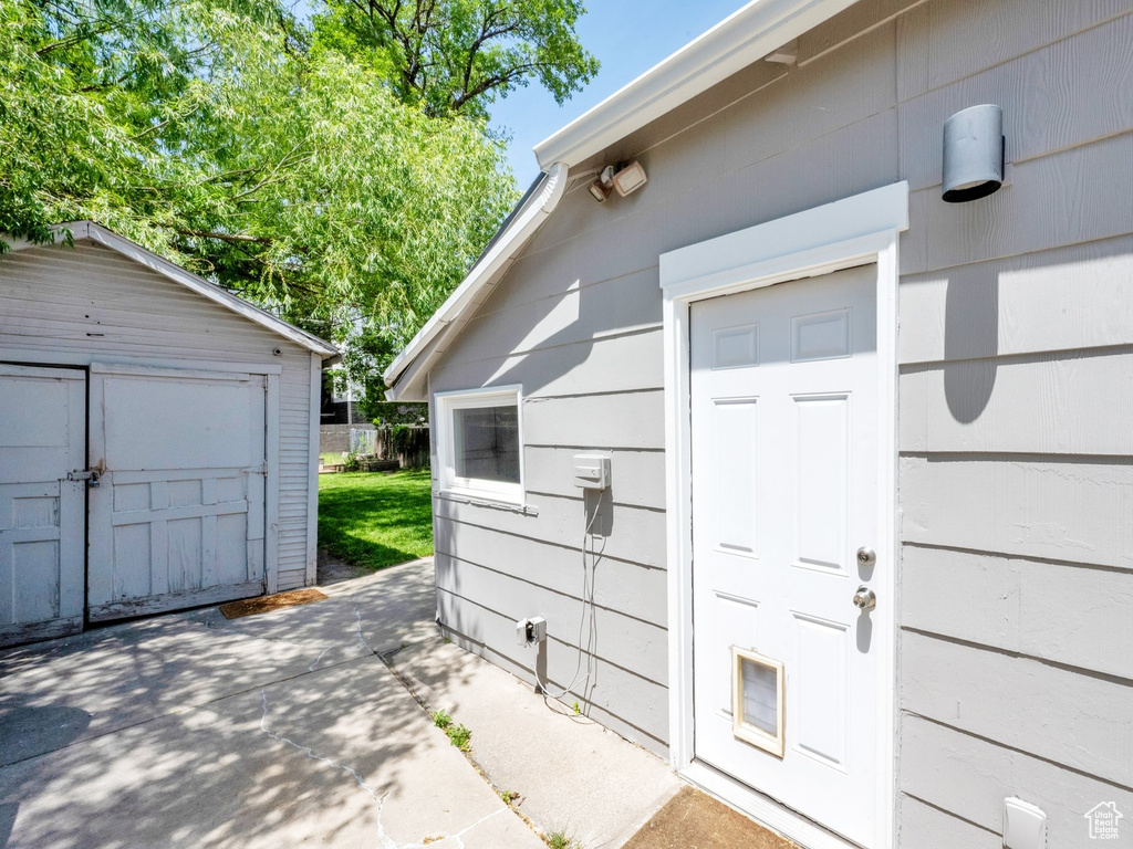 Garage with a storage shed