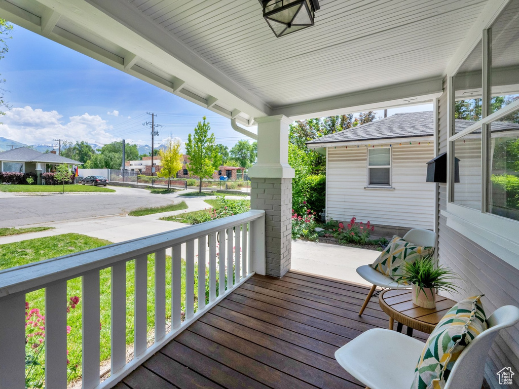 Porch featuring a residential view