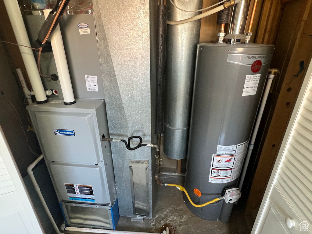 Utilities featuring water heater and heating unit
