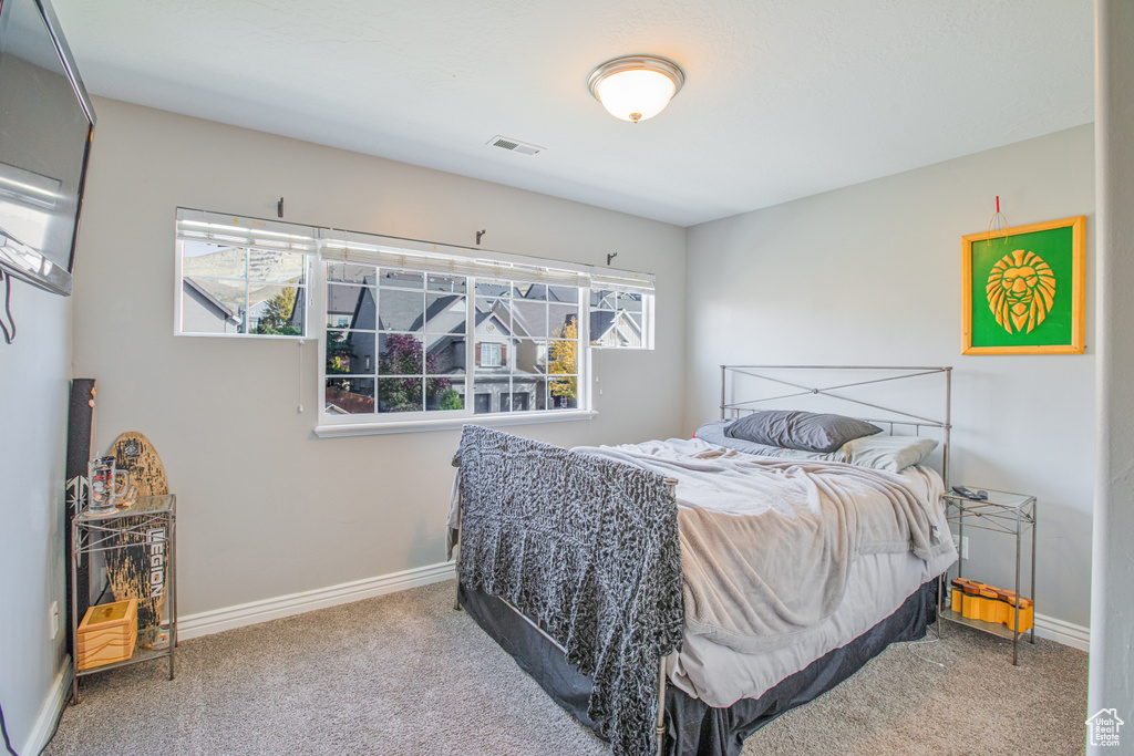Bedroom with multiple windows, carpet, and baseboards