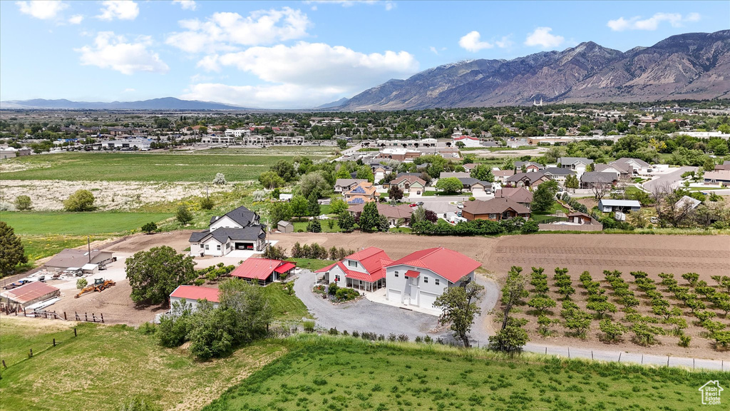 Aerial perspective of suburban area featuring mountains