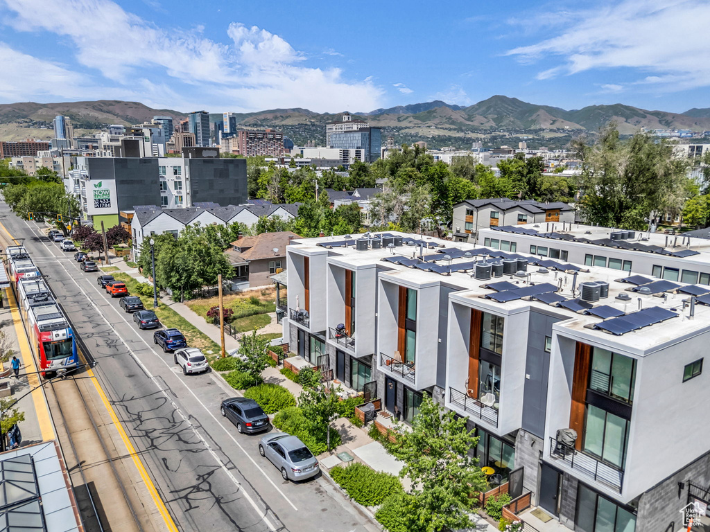 View of urban area with a mountainous background