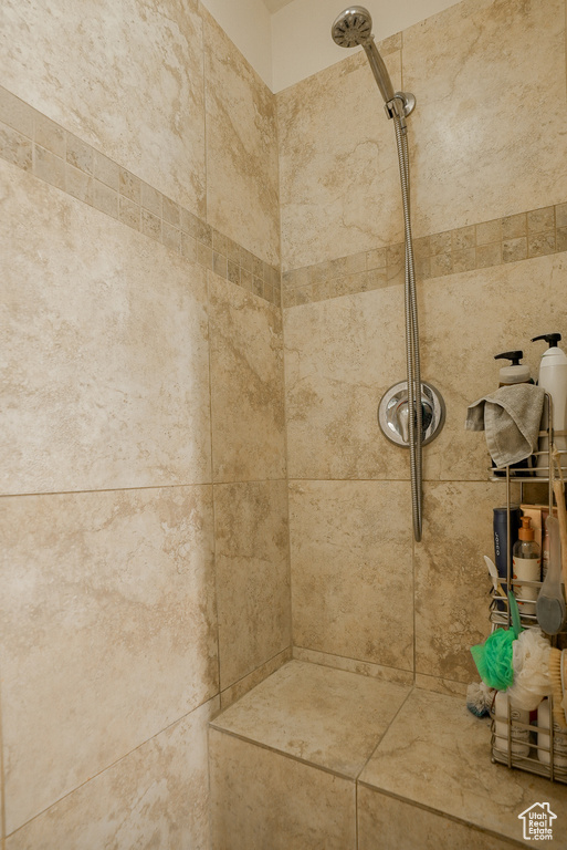 Bathroom view of tiled shower