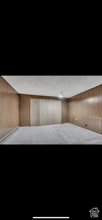 Spare room with wooden walls and carpet