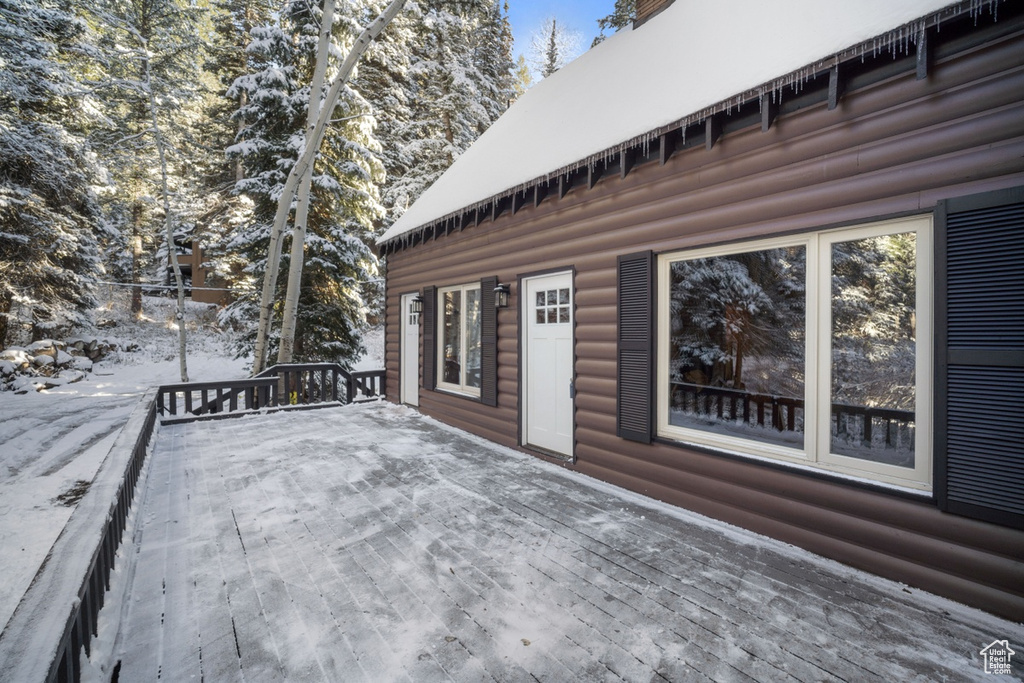 View of snow covered deck