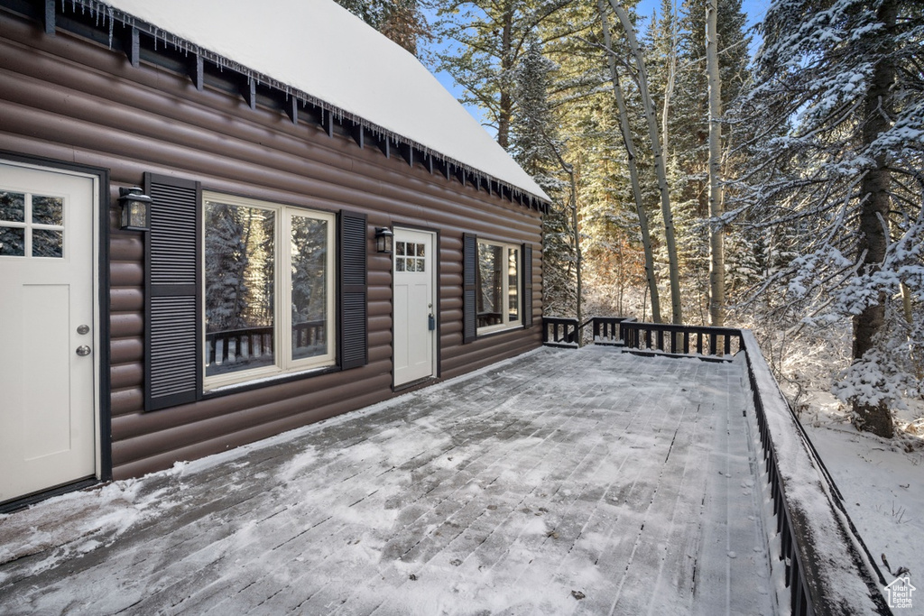 View of snow covered deck