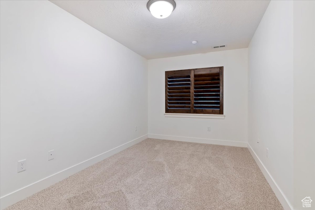 Empty room featuring carpet floors, baseboards, and a textured ceiling