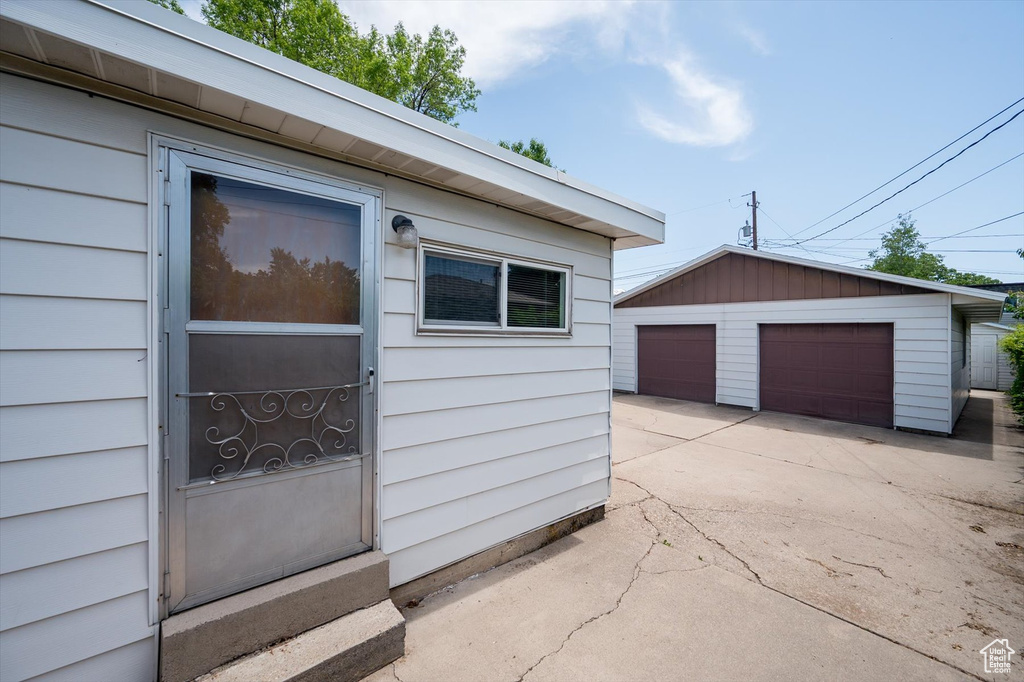 View of detached garage